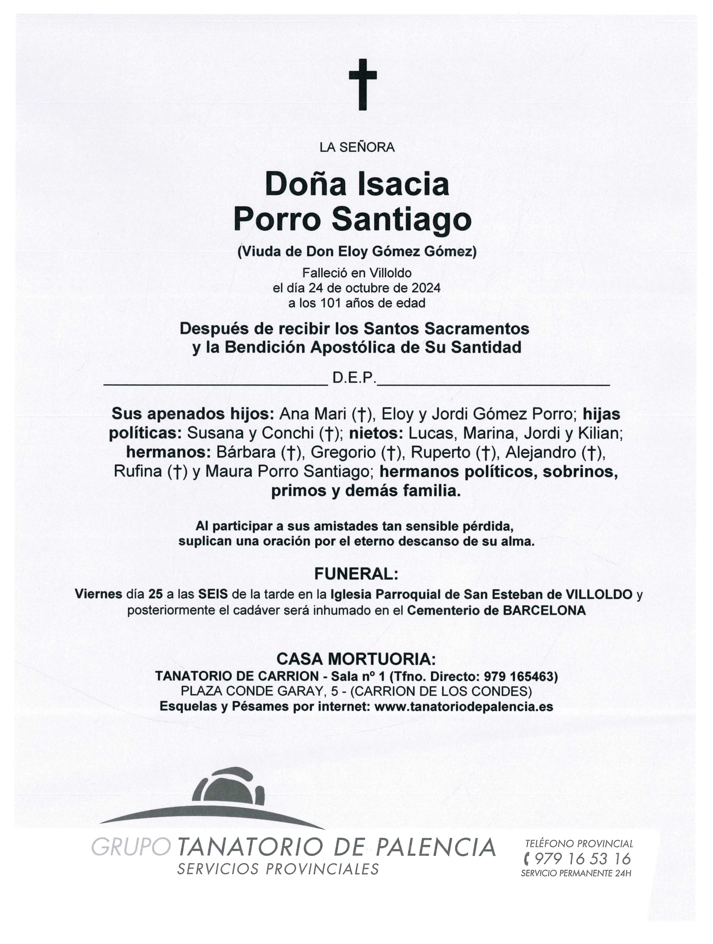 LA SEÑORA DOÑA ISACIA PORRO SANTIAGO